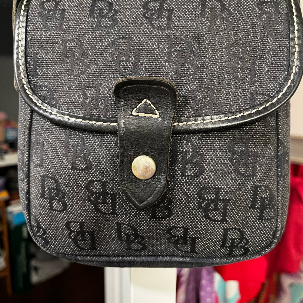 Chic Black and Grey Canvas Dooney & Bourke Crossbody Monogram Bag EUC.